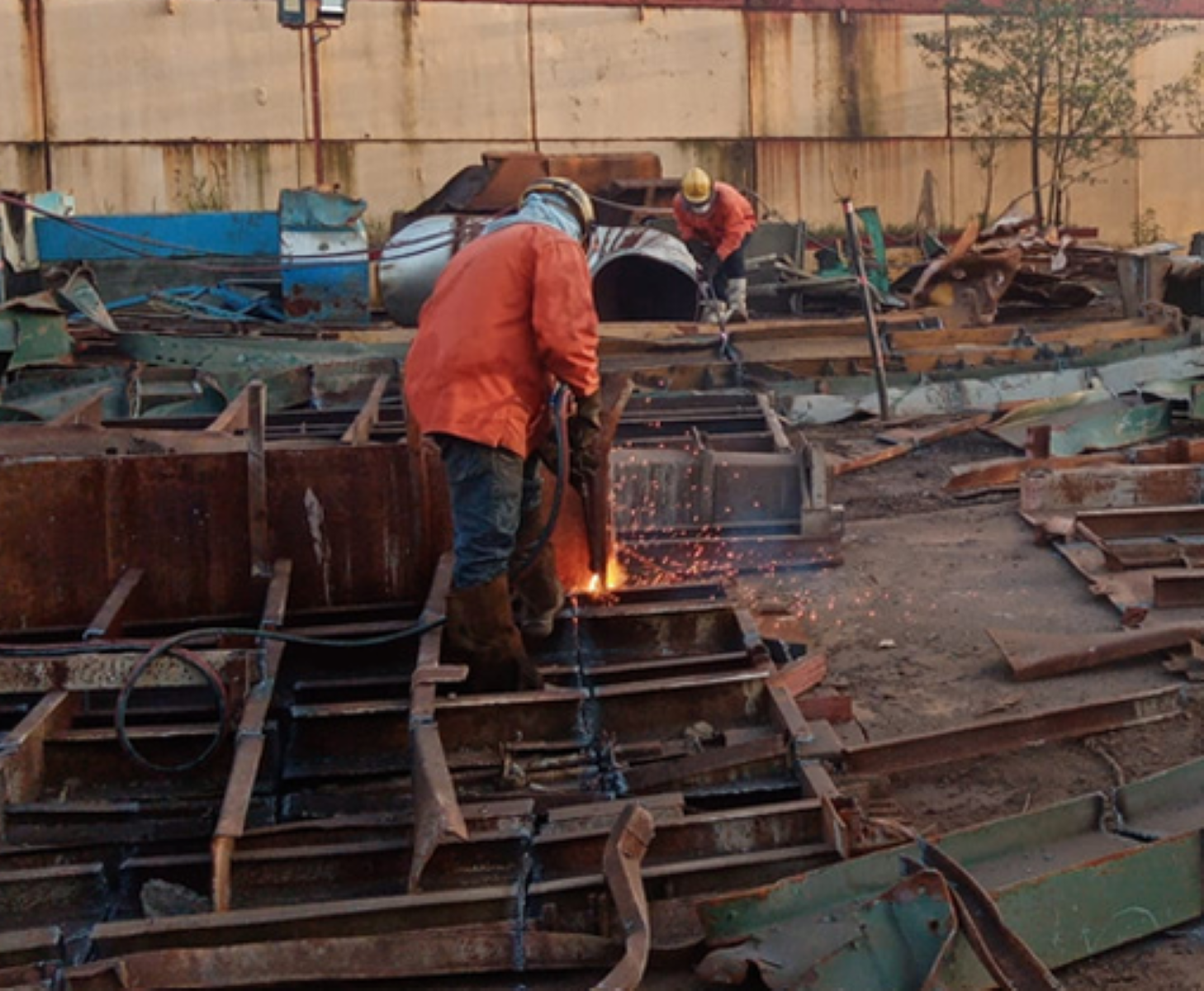 Gas cutting operation at site